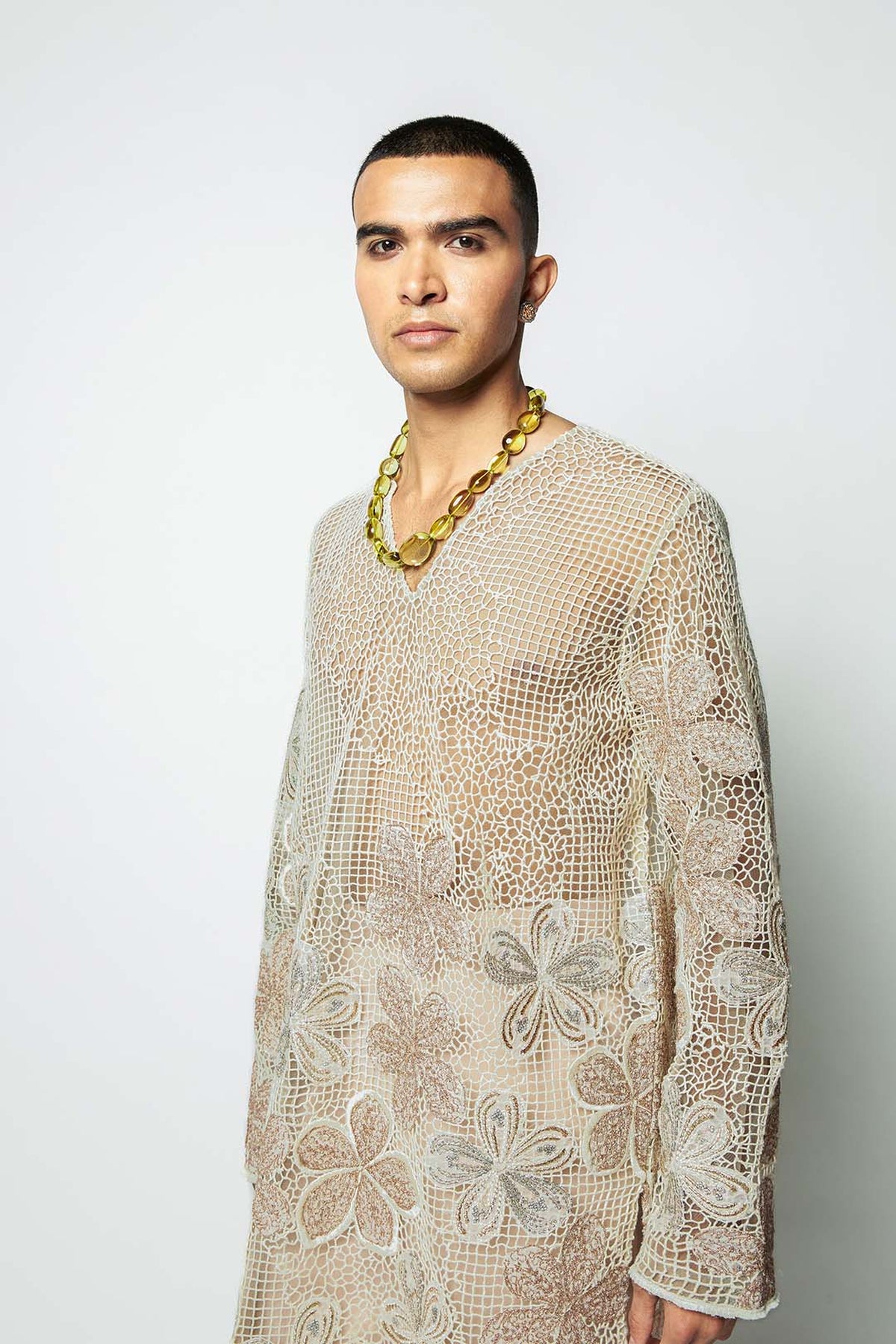 Interfield ivory - blush mesh kurta