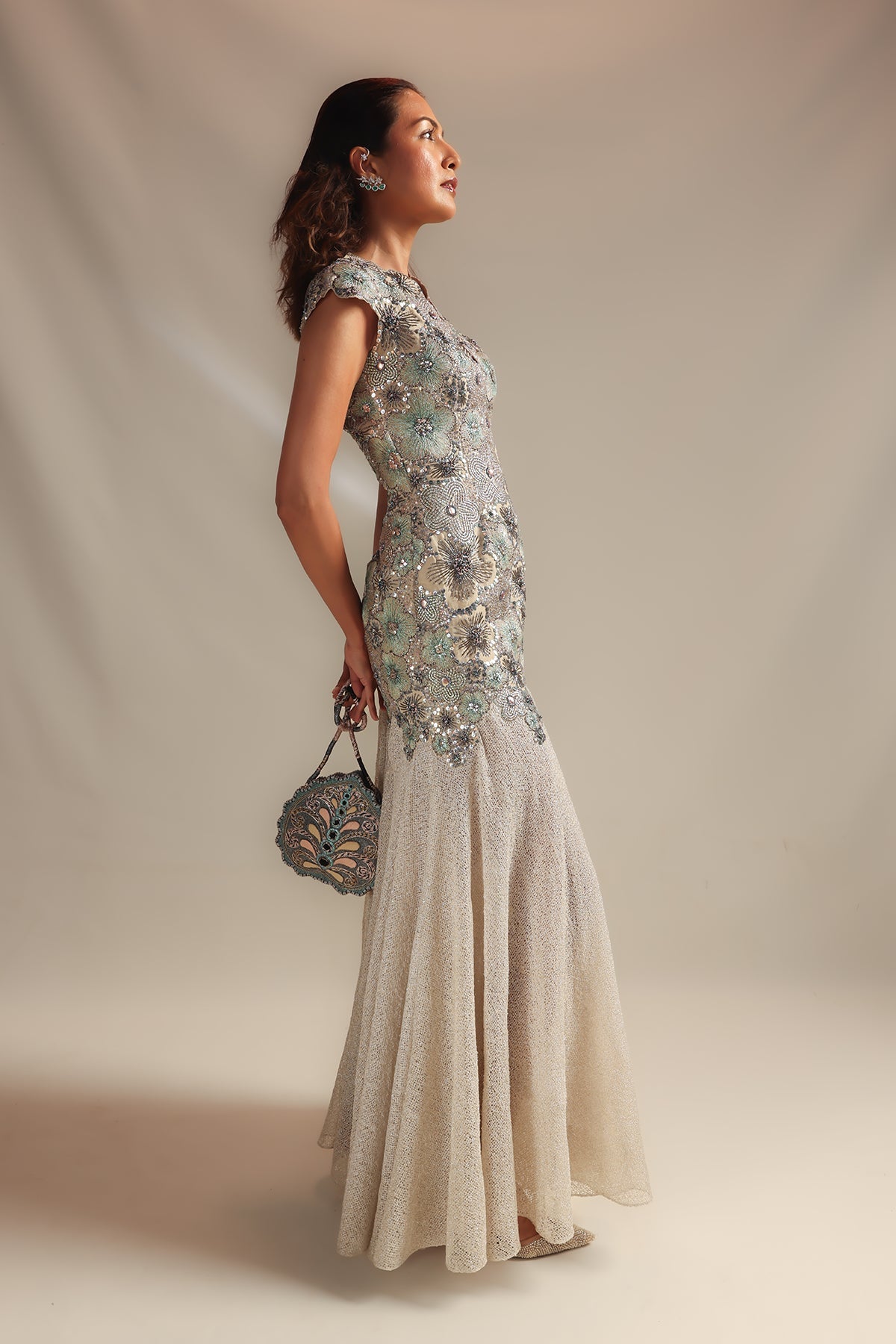 Interpetra - Ivory Organza & Mesh Gown