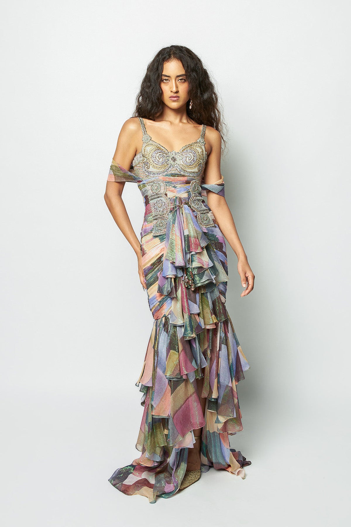 Interverna - Multicolour Printed Glaze lurex Gown