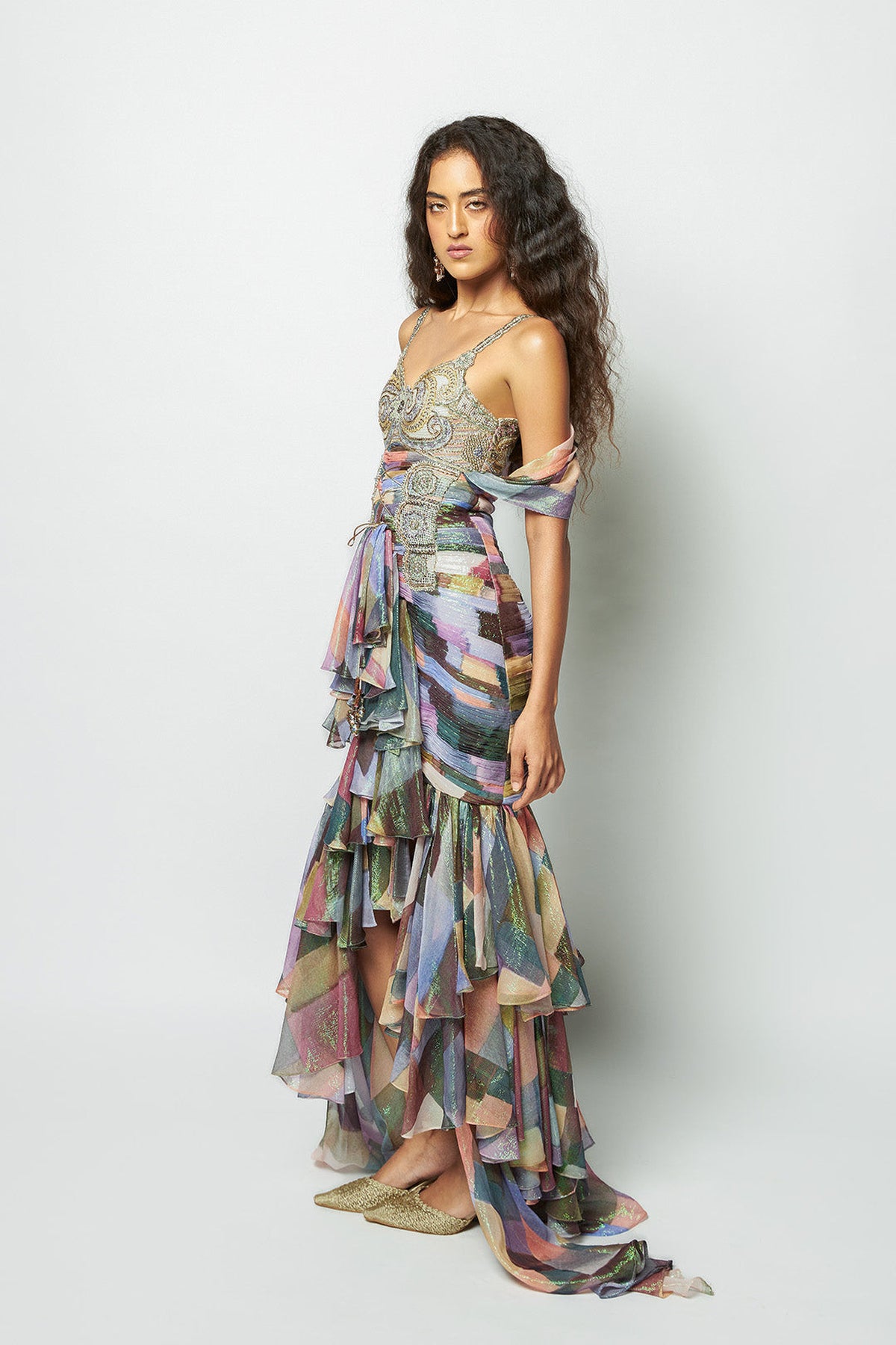 Interverna - Multicolour Printed Glaze lurex Gown