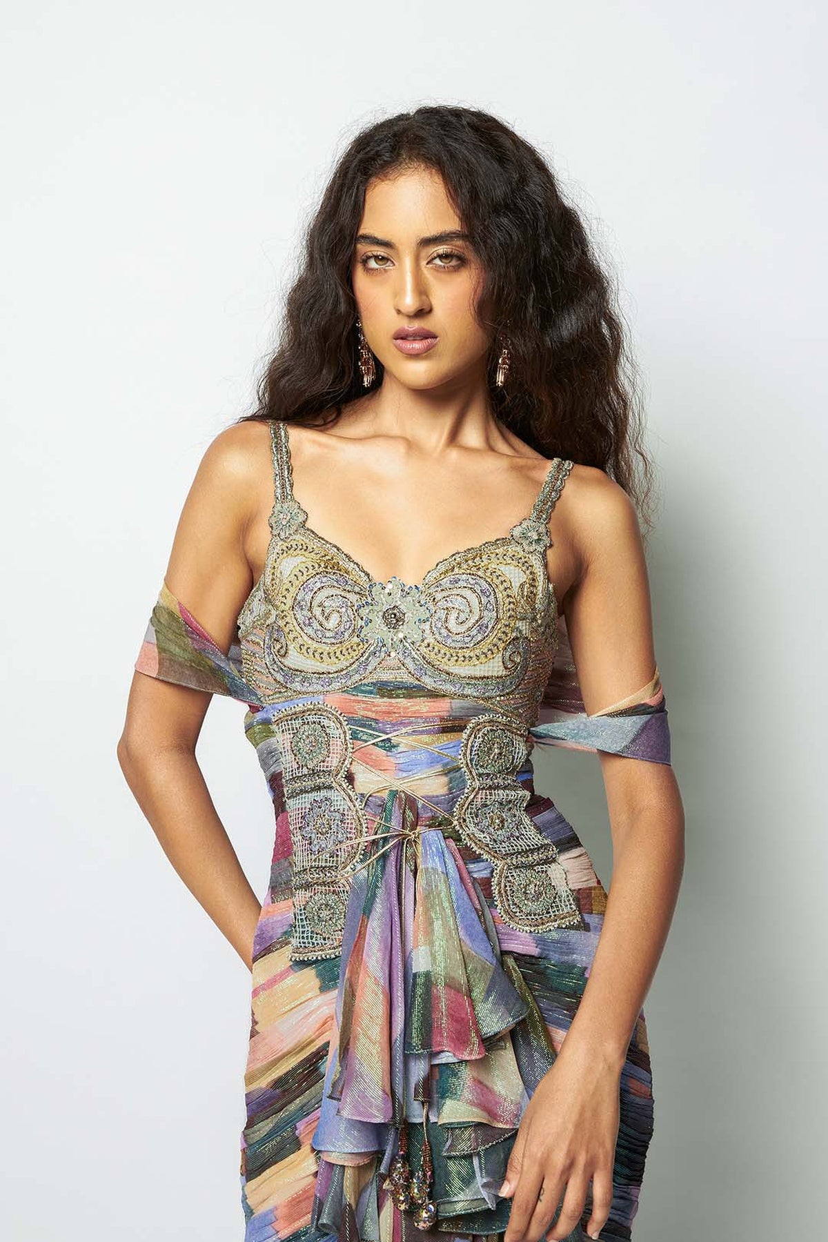 Interverna - Multicolour Printed Glaze lurex Gown
