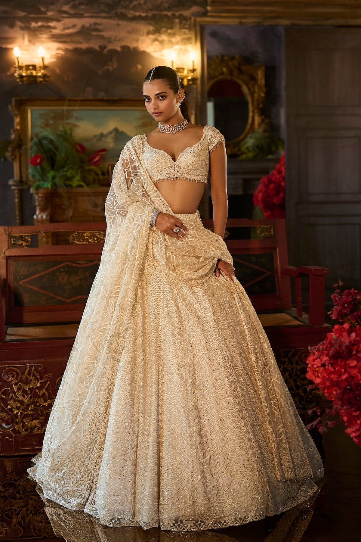 Ivory Crystal Lehenga Set
