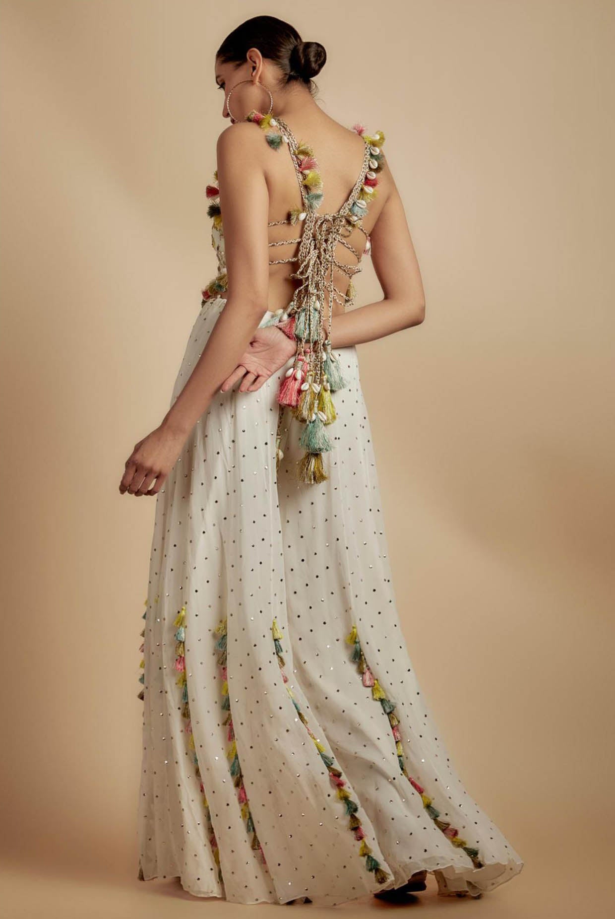 Ivory Embroidered Back Tie-Up Choli With Sharara