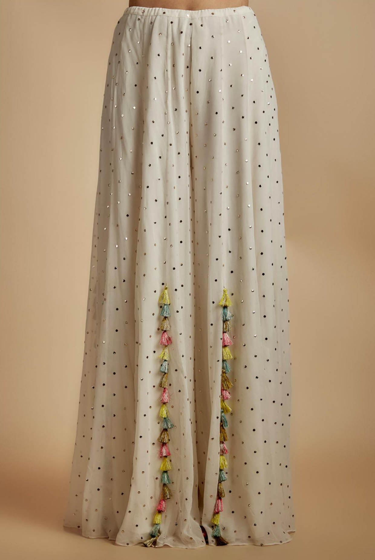 Ivory Embroidered Back Tie-Up Choli With Sharara