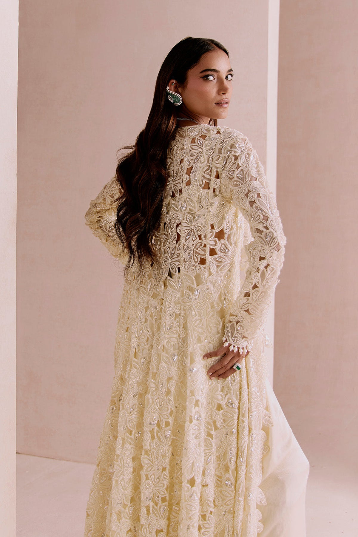 Ivory floral cutwork cape set