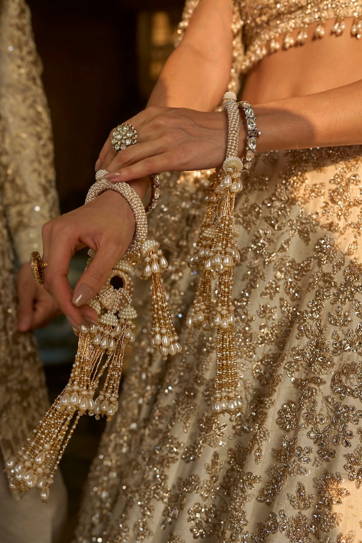 Ivory Gold Floral Zardosi Lehenga Set