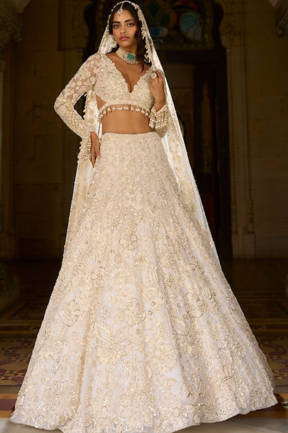 Ivory Gold Sequin Lehenga Set