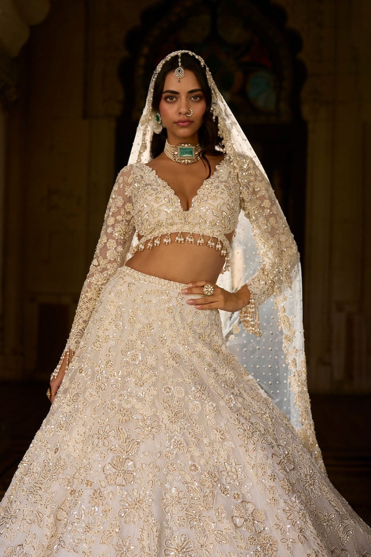 Ivory Gold Sequin Lehenga Set