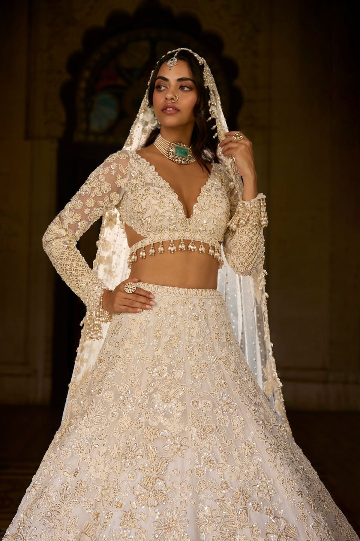 Ivory Gold Sequin Lehenga Set