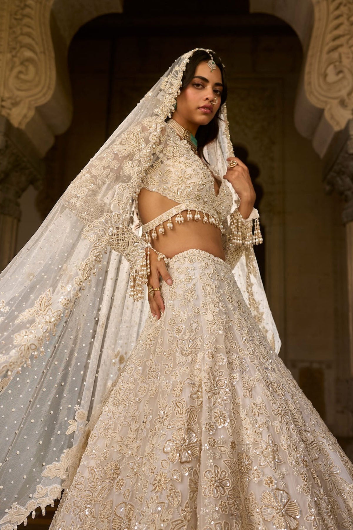 Ivory Gold Sequin Lehenga Set