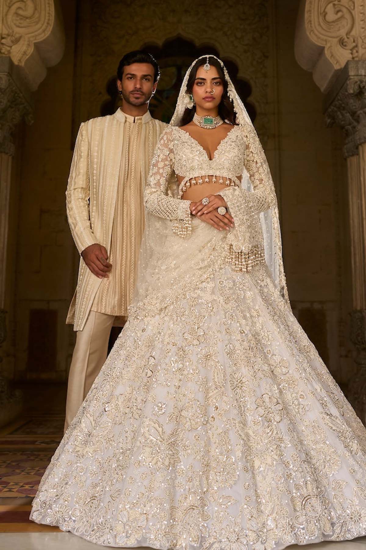 Ivory Gold Sequin Lehenga Set