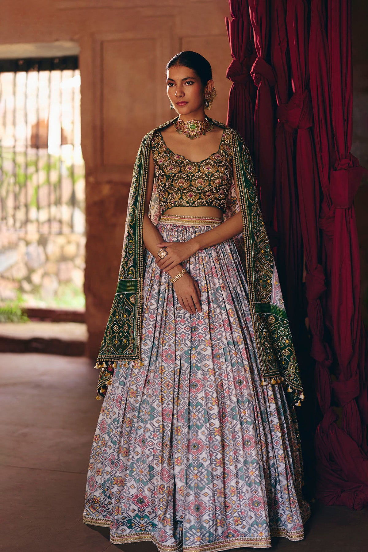 Ivory & Green Patola Lehenga