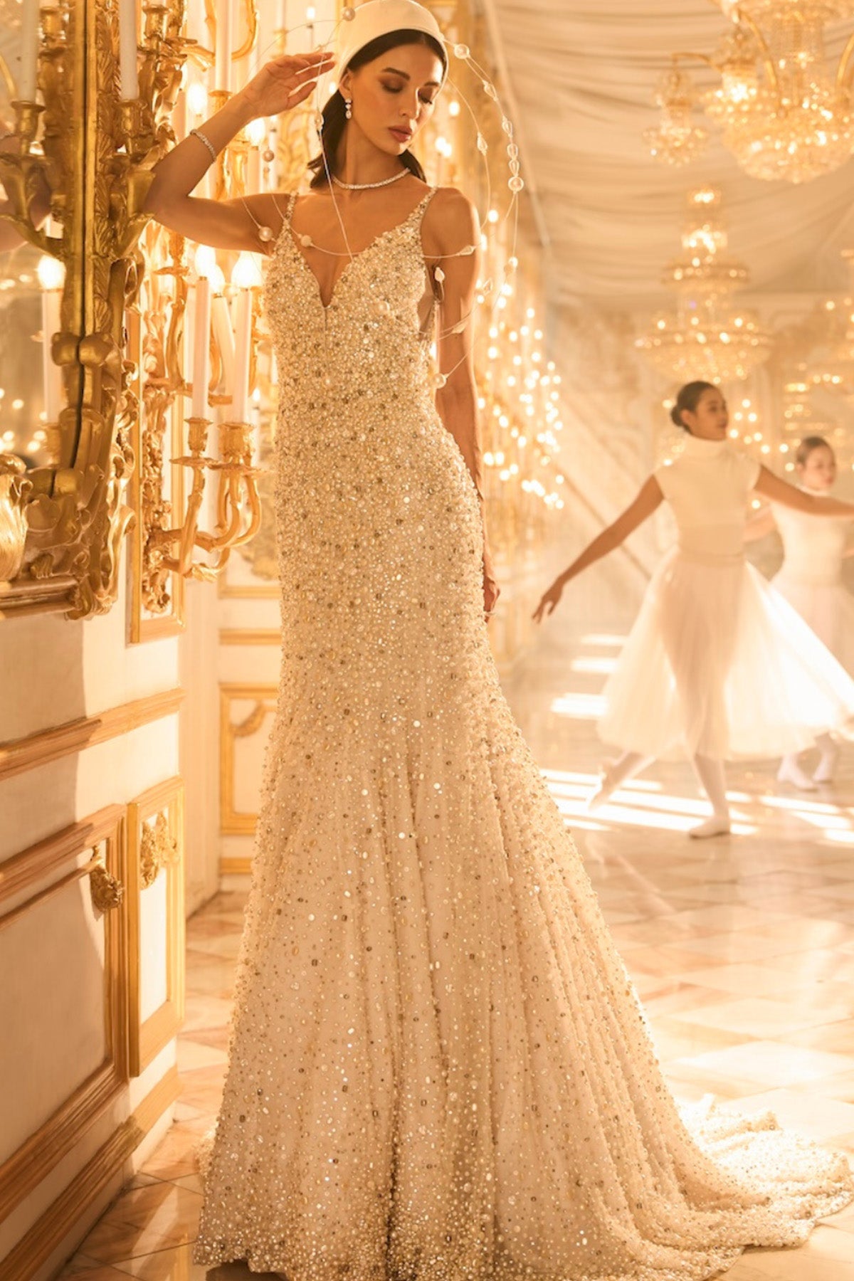 Ivory Pearl Trail Gown