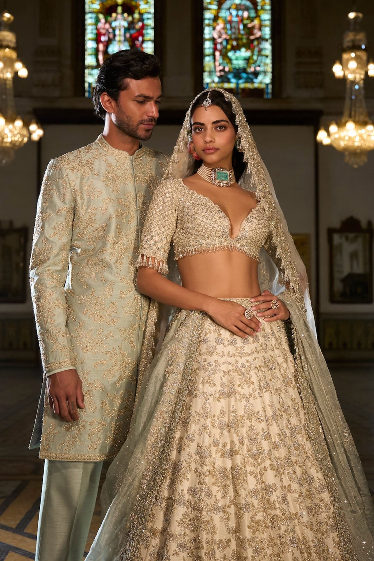 Ivory Sage Zardosi Lehenga Set