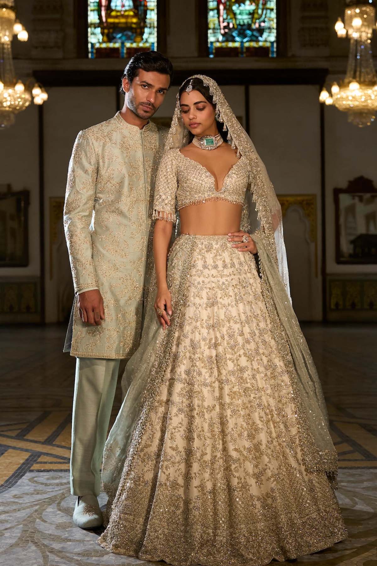 Ivory Sage Zardosi Lehenga Set