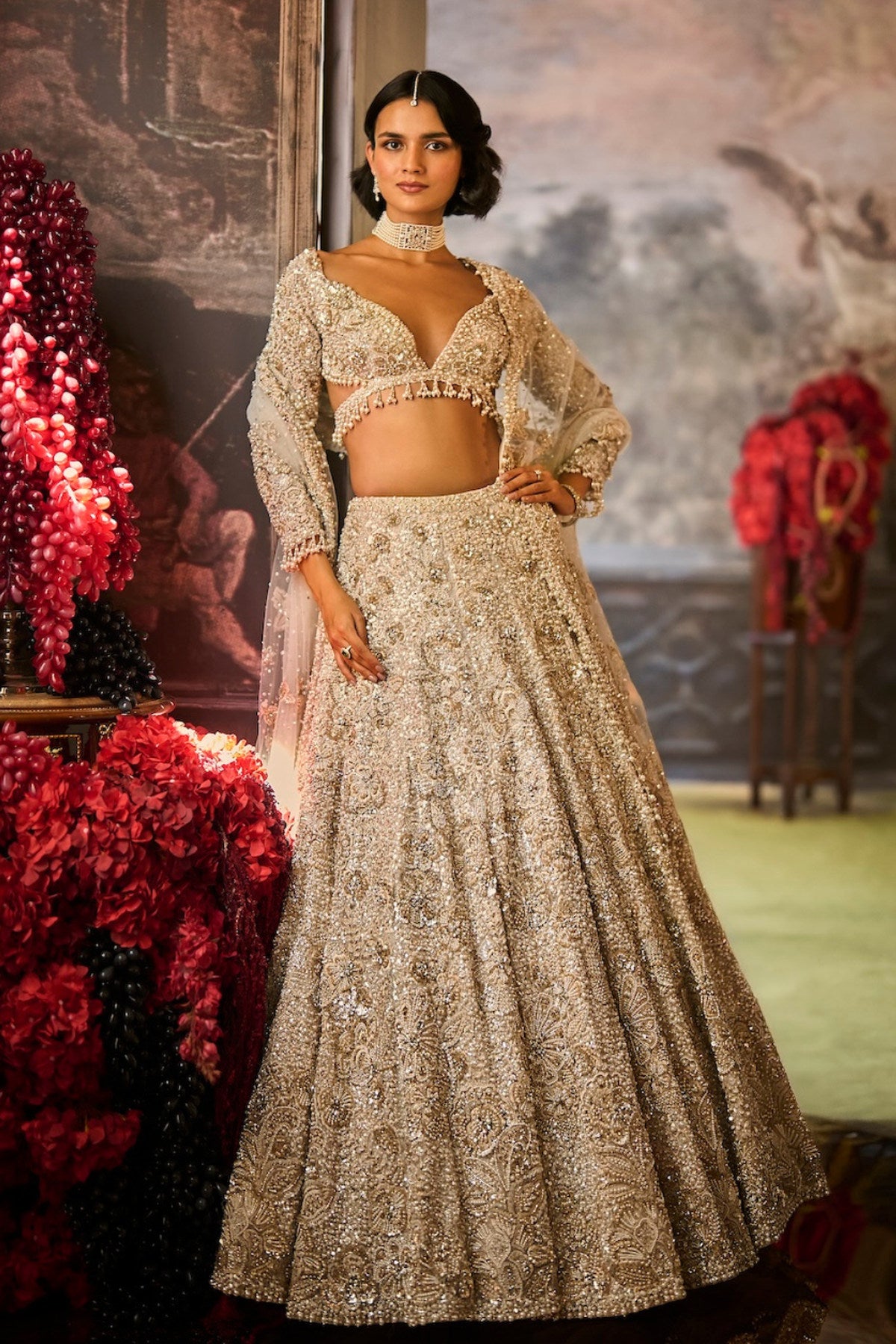 Ivory Sequin Lehenga Set