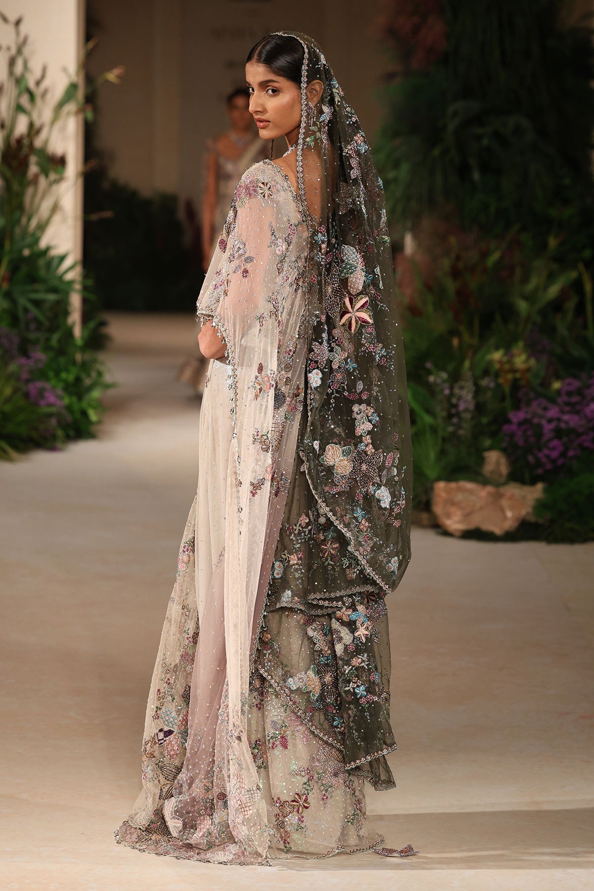 Dewchant - ivory tulle drape saree