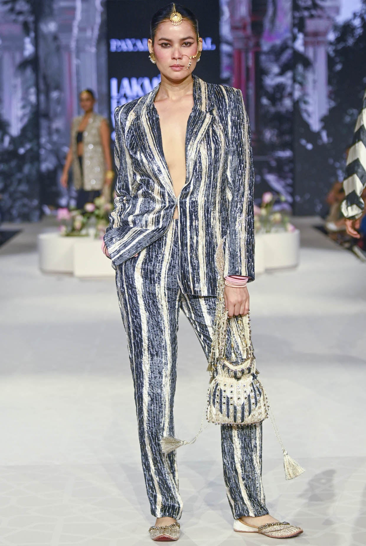 Jabeen Black & White Embroidered Blazer And Pant