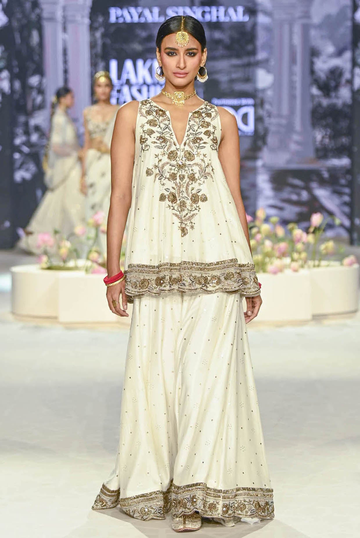 Jahanana Off White Embroidered Short Anarkali With Sharara And Dupatta