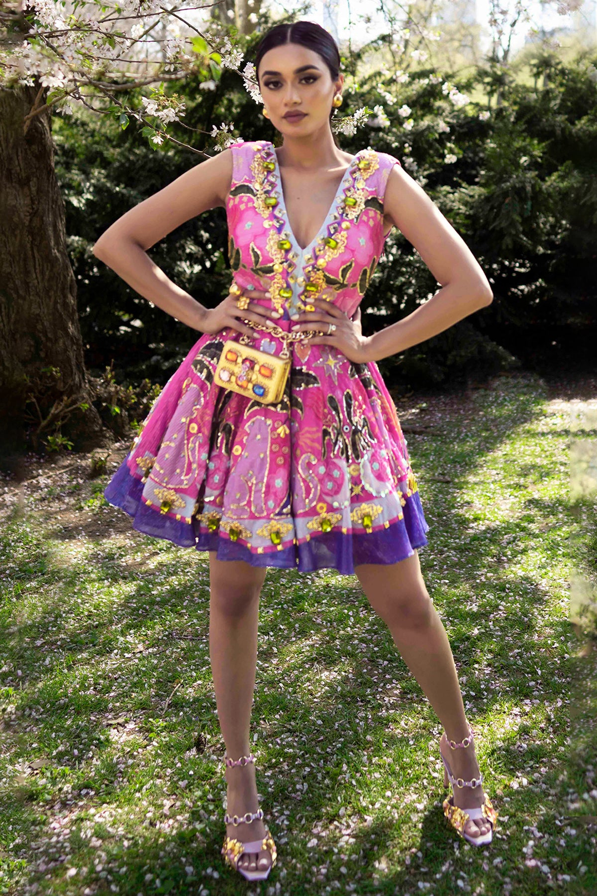 VIOLET RHAPSODY- Hot Pink Tropical Printed Babydoll Dress