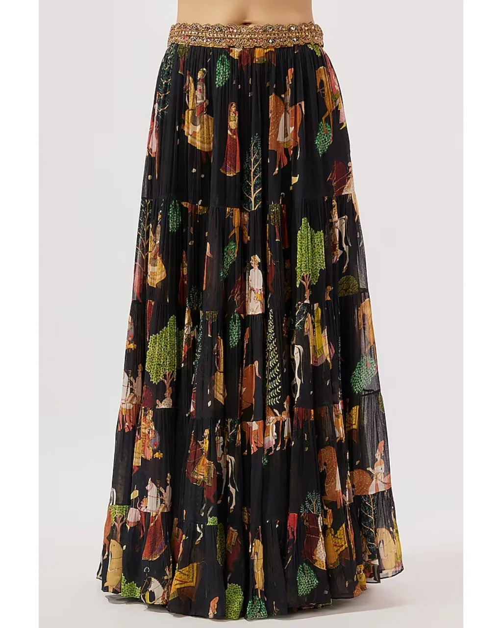 Block Flowy Mughal Printed Cape and Skirt Set