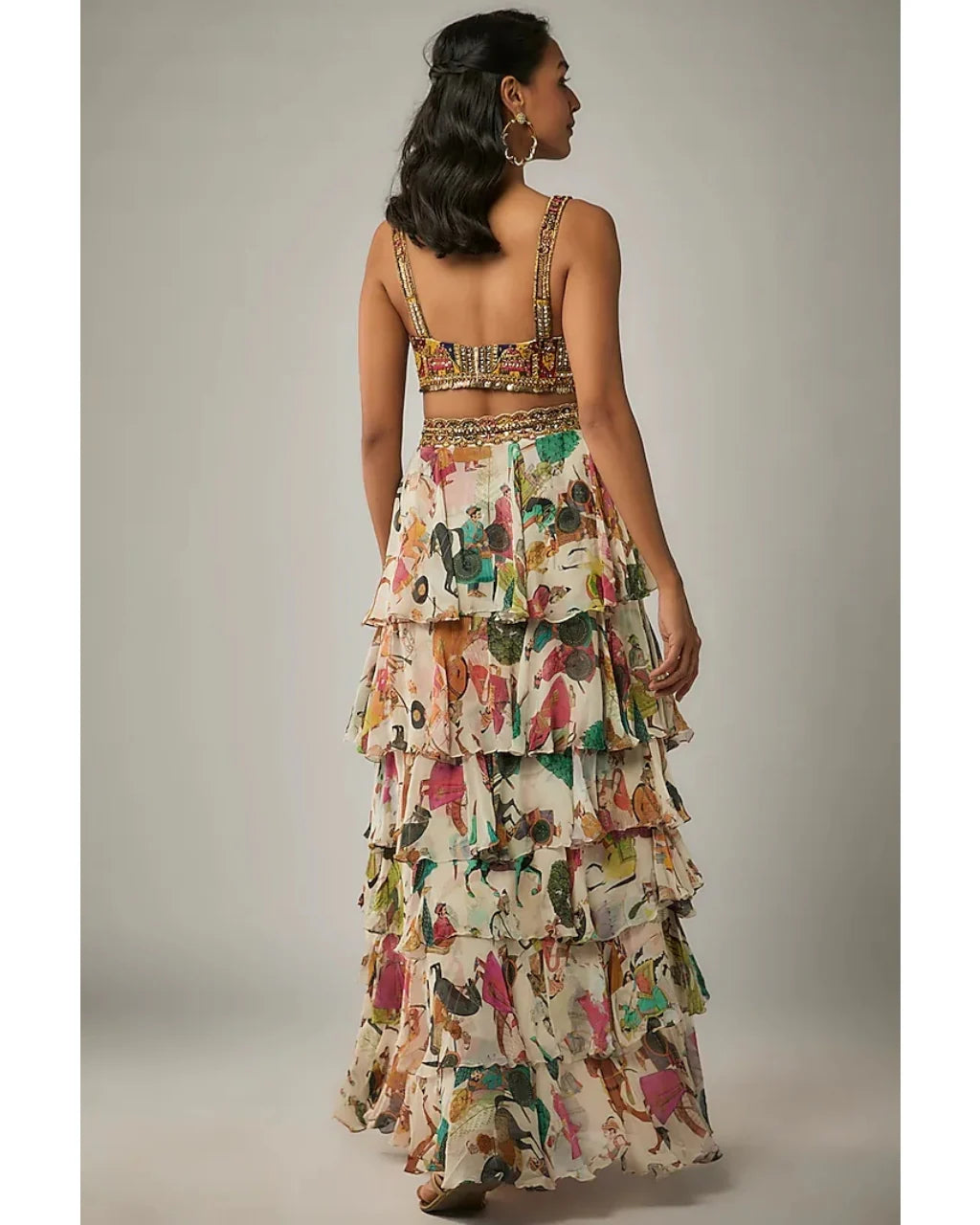 Ivory Printed Ruffle Skirt Set