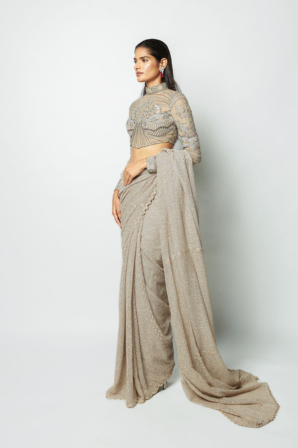 Kajal aggarwal in Interfila - champagne mesh saree