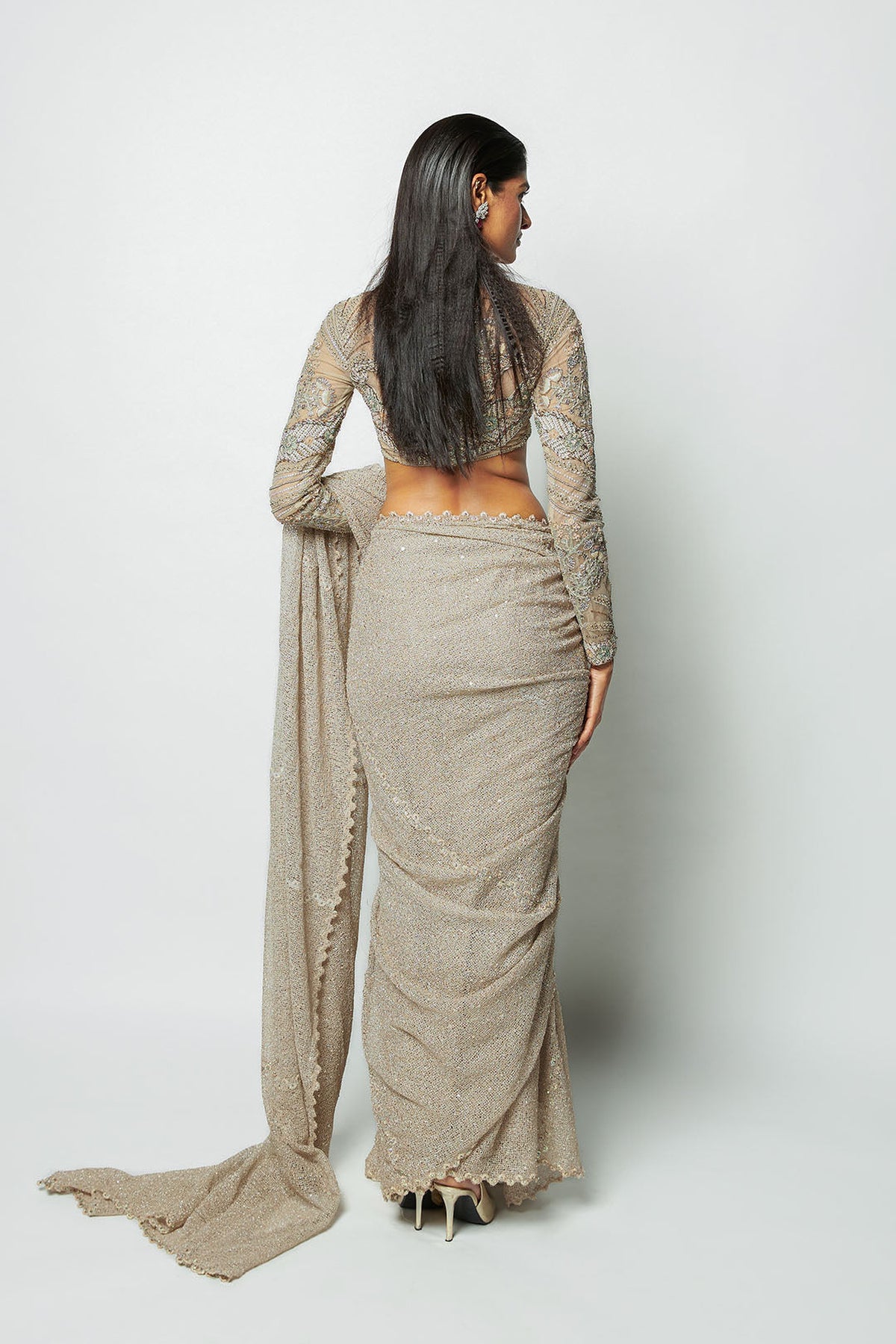 Kajal aggarwal in Interfila - champagne mesh saree