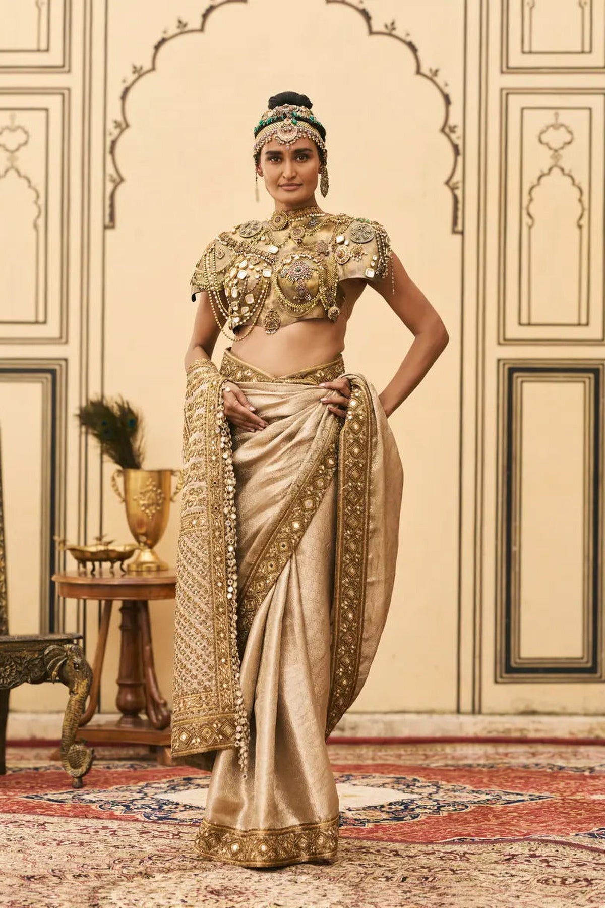 Kansya Tissue Brocade Metal Saree Set