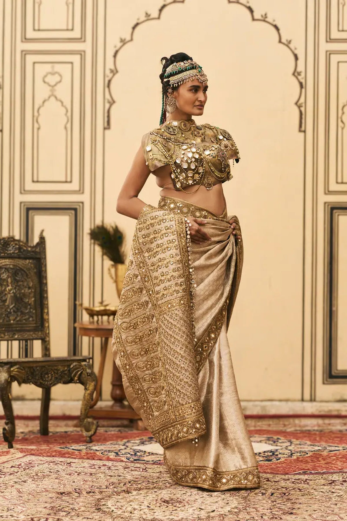 Kansya Tissue Brocade Metal Saree Set