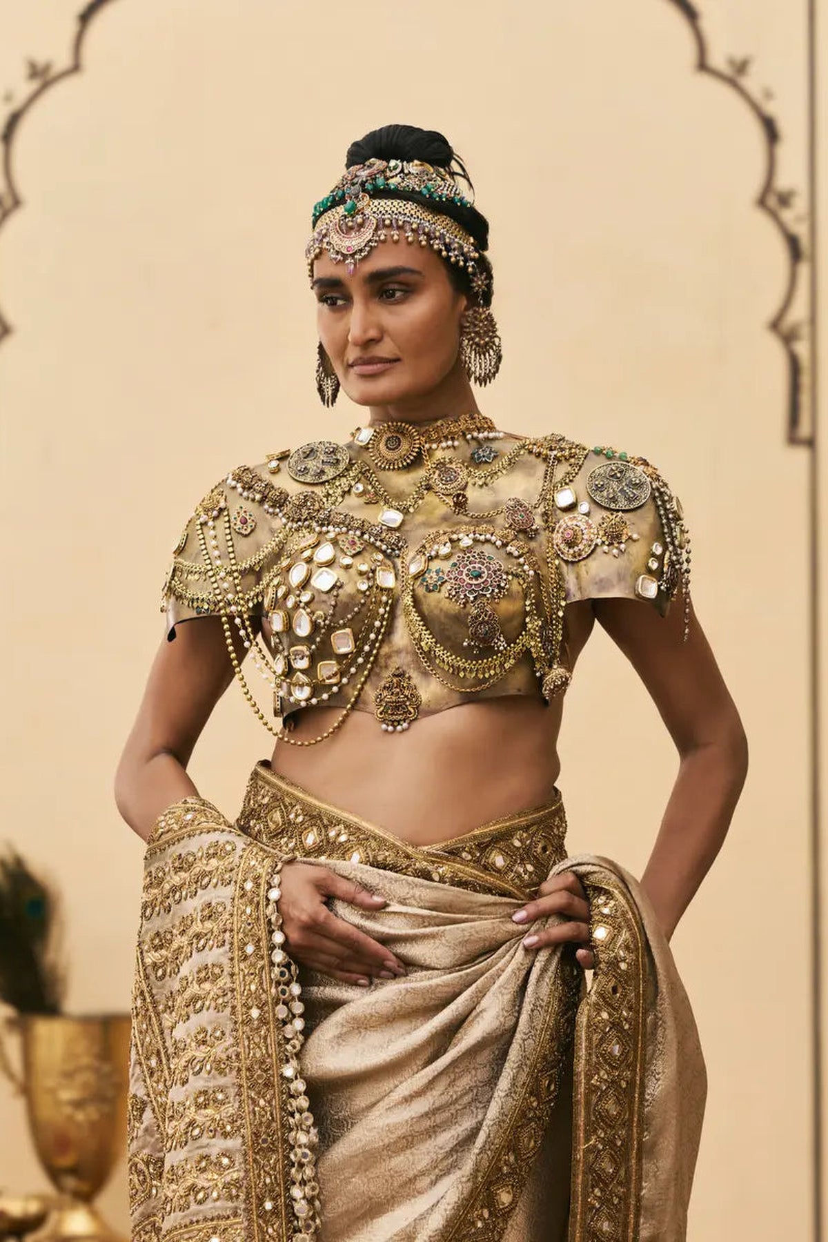 Kansya Tissue Brocade Metal Saree Set