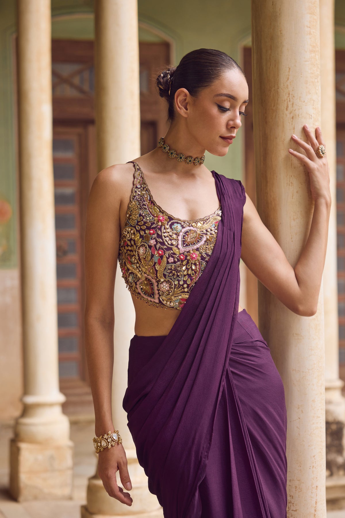 Kashida Ruffle Saree