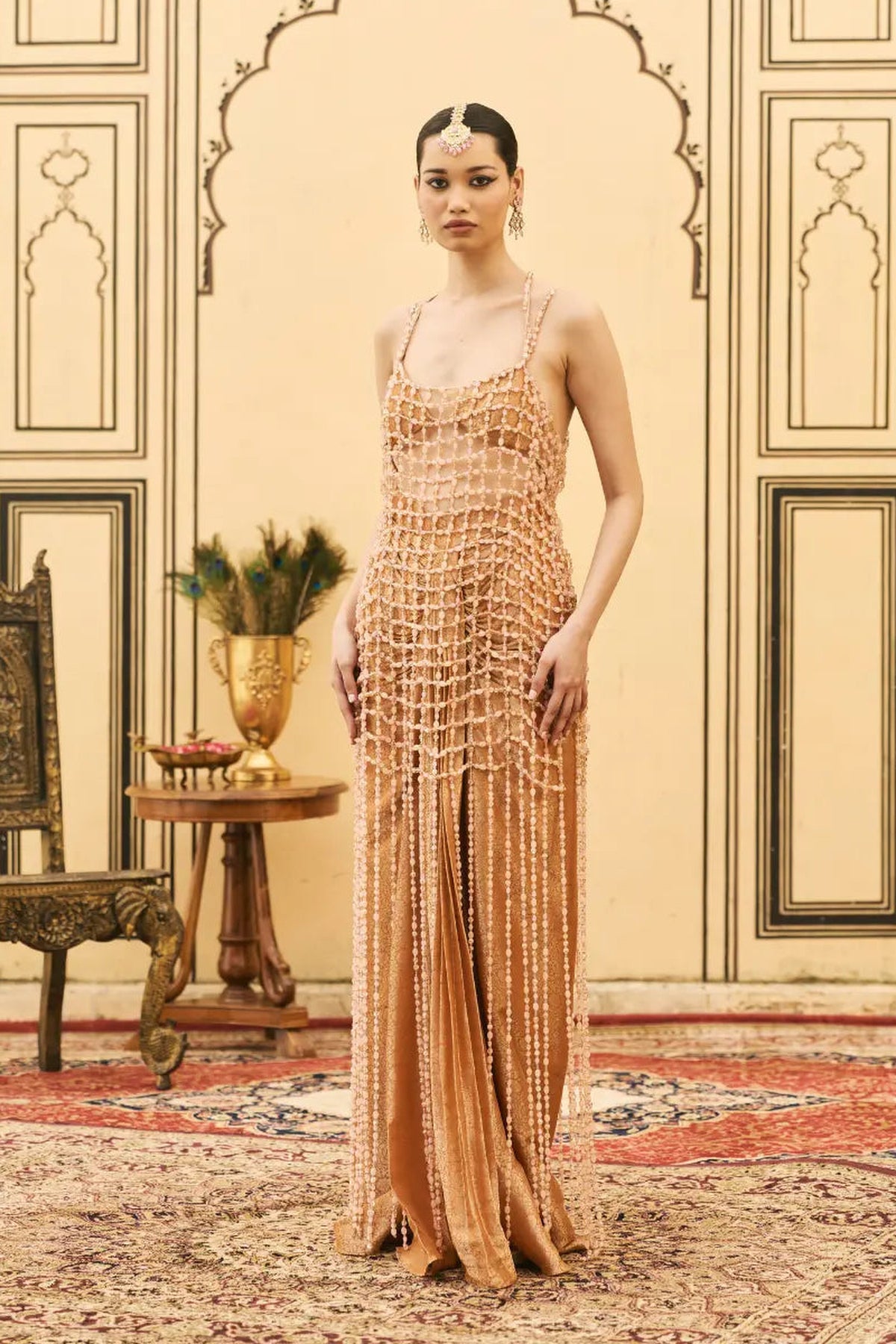 Kesari Tissue Brocade Beads Dress Set