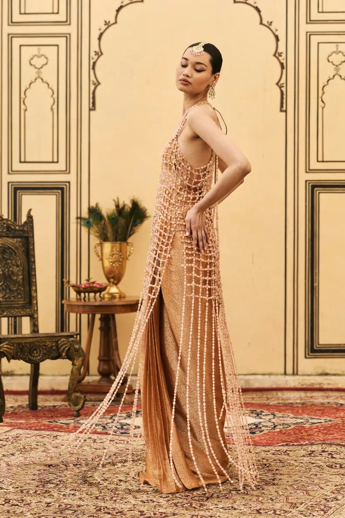 Kesari Tissue Brocade Beads Dress Set
