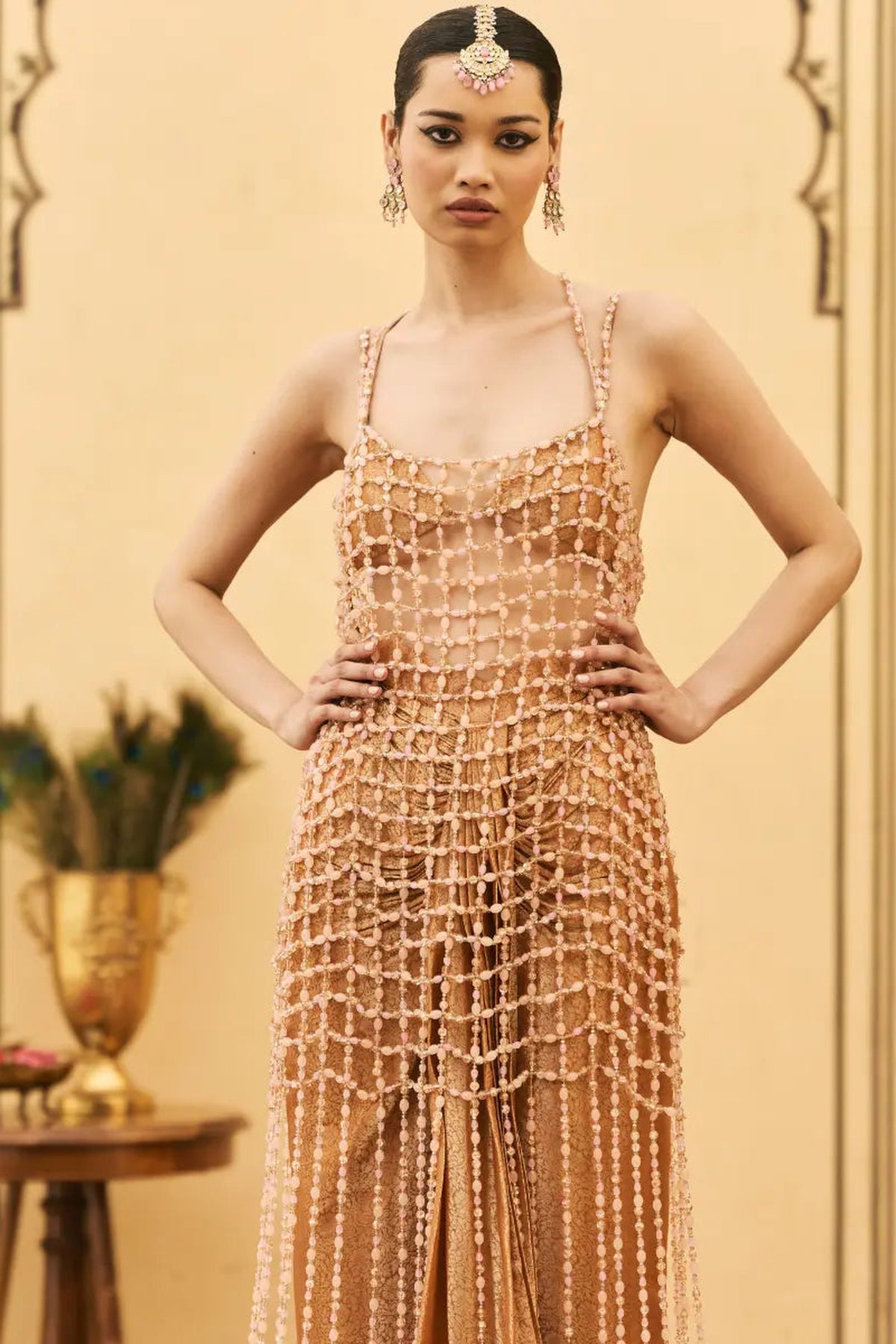 Kesari Tissue Brocade Beads Dress Set