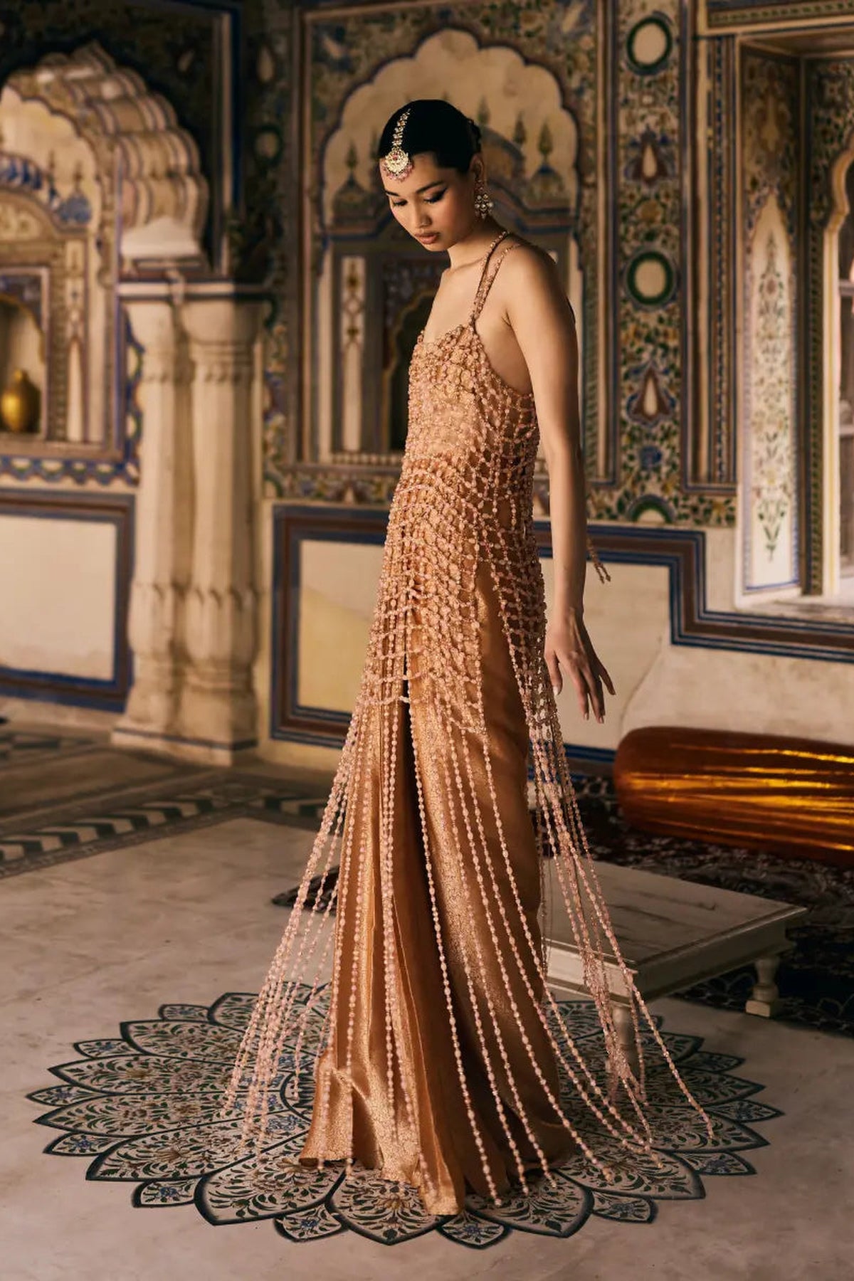 Kesari Tissue Brocade Beads Dress Set