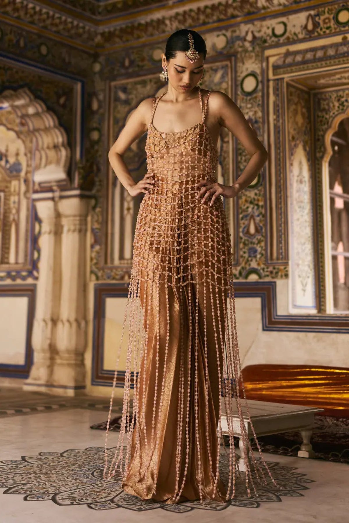 Kesari Tissue Brocade Beads Dress Set