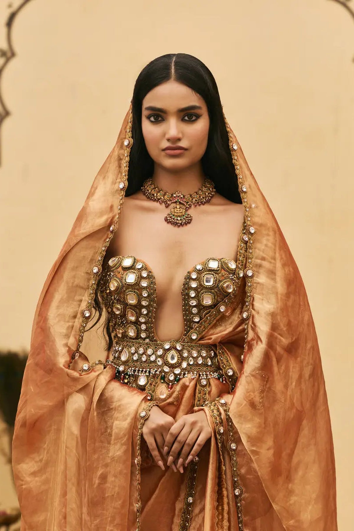Kesariya Jadaau Corset Saree Set