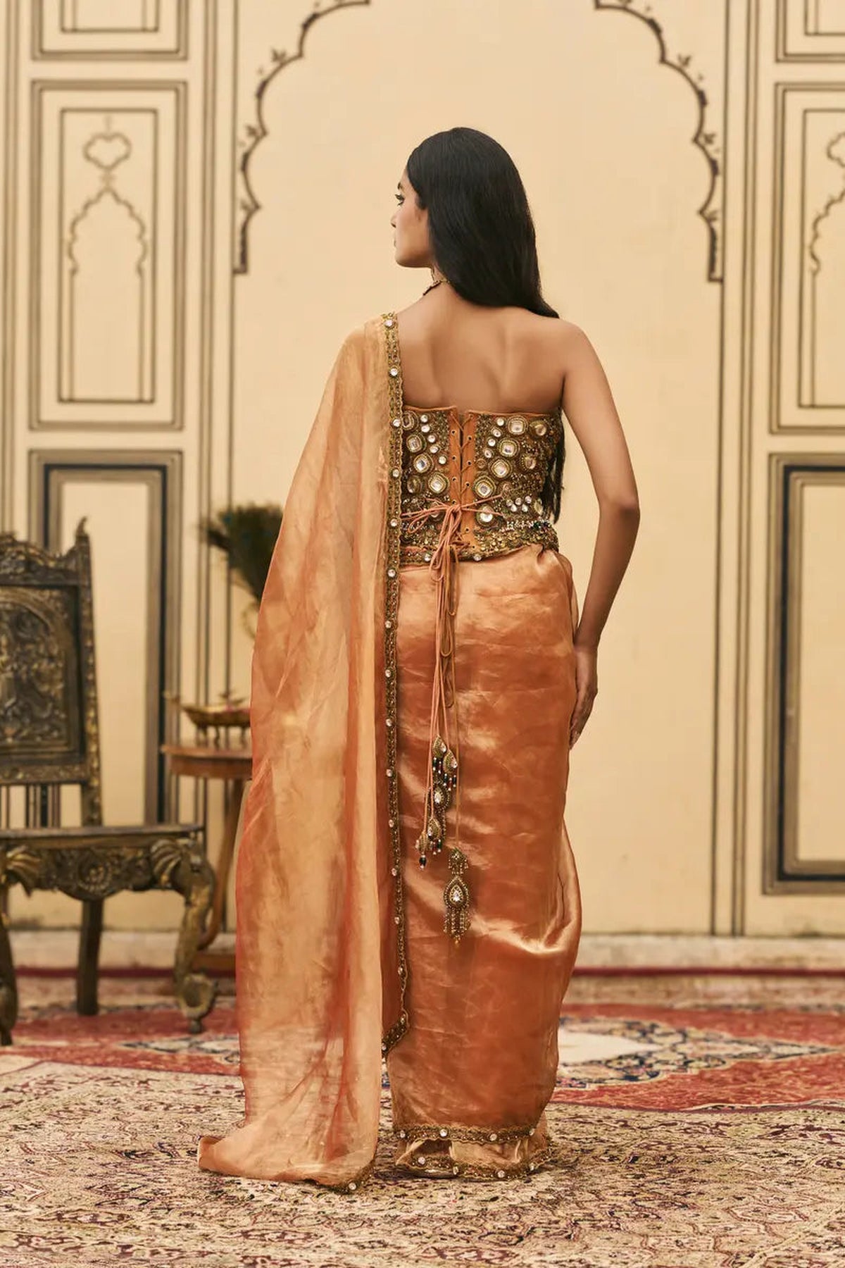 Kesariya Jadaau Corset Saree Set