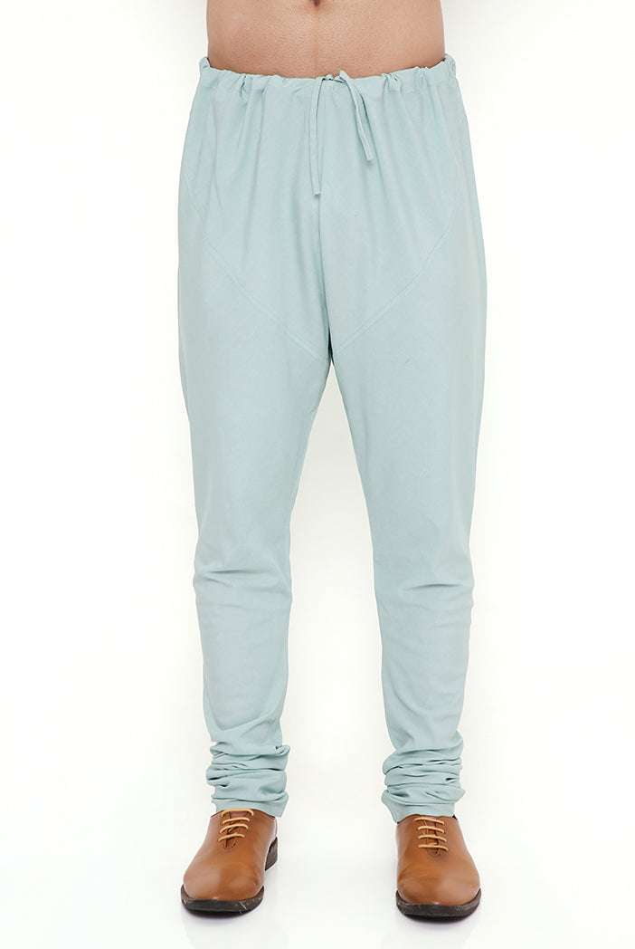 KIAAN OFF WHITE GEORGETTE EMBROIDERED BANDI WITH AQUA ABLA SILK KURTA AND OFF WHITE COTTON SILK CHURIDAR