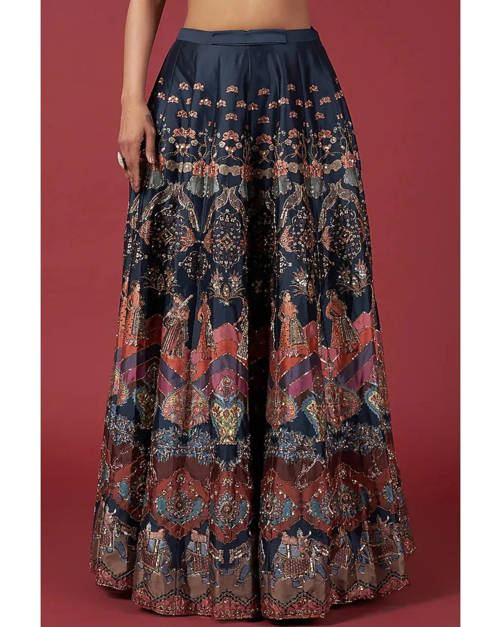 Navy Blue Taffeta Embroidered Lehenga Set