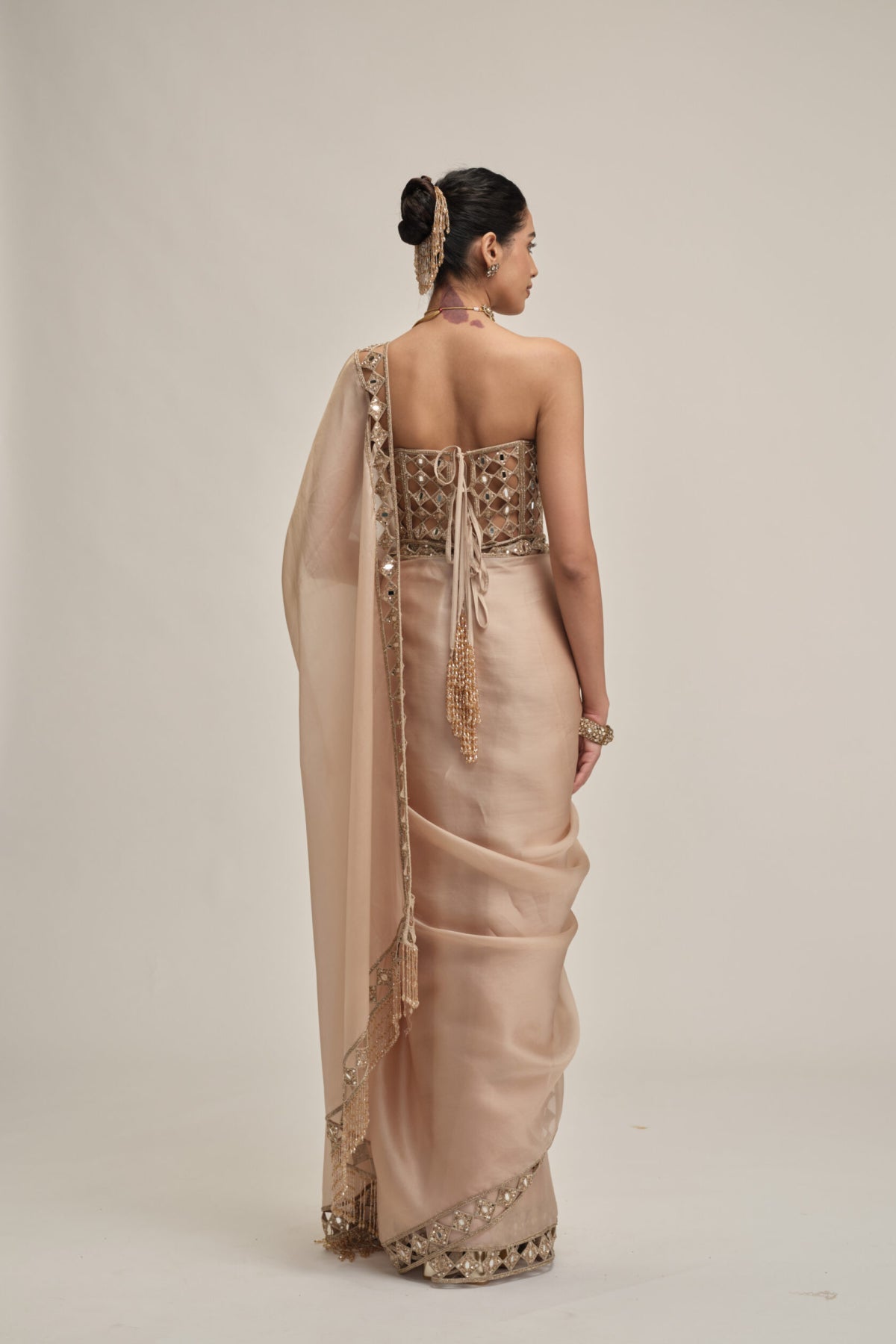 Light Beige Cutwork Border Saree With Corset Set