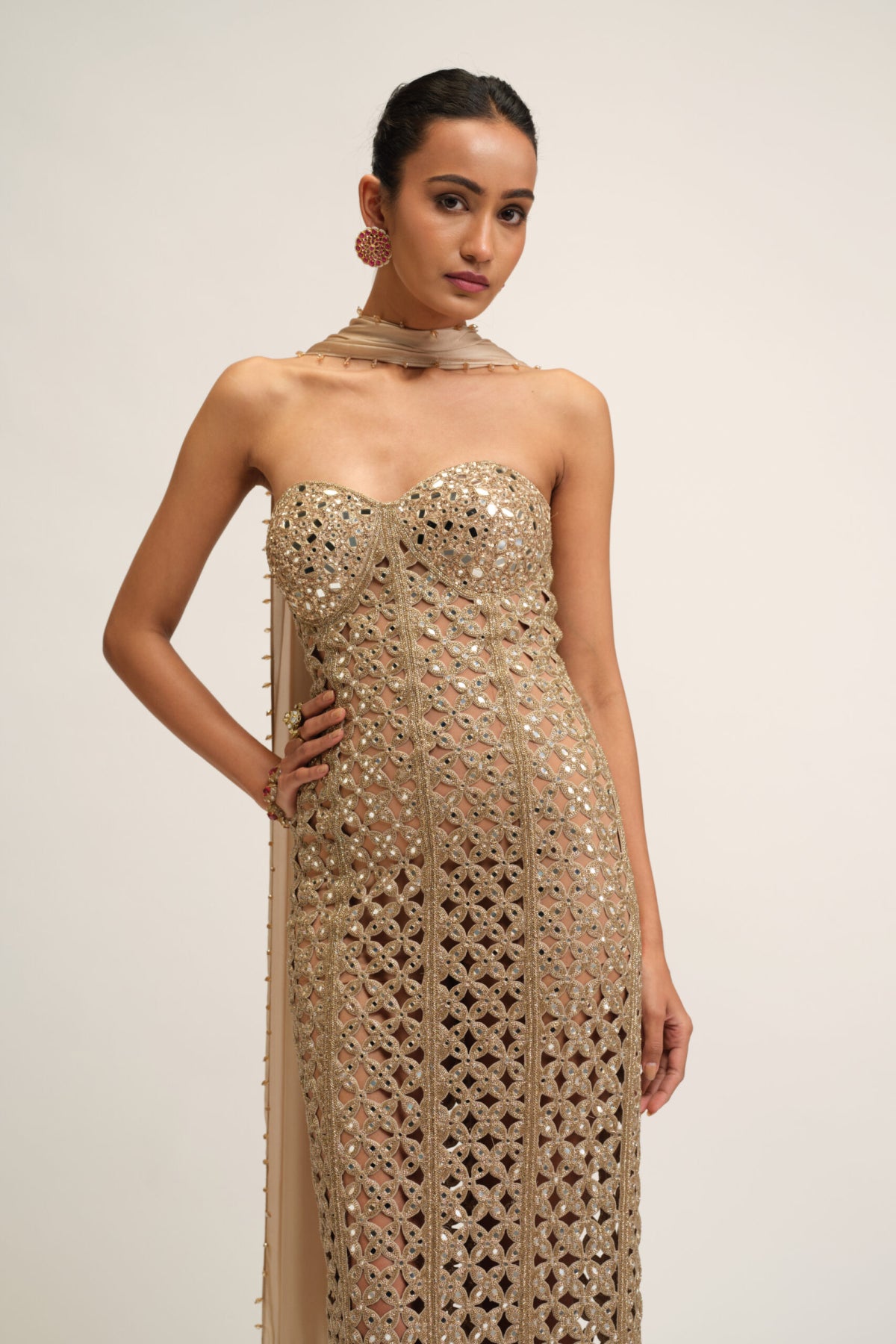 Light Beige Cutwork Dress Set