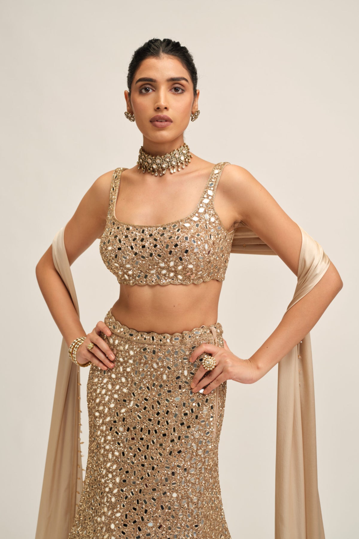 Light Beige Fishcut Lehenga Set