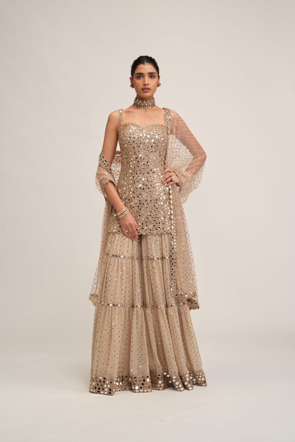 Light Beige Kurta Sharara Set