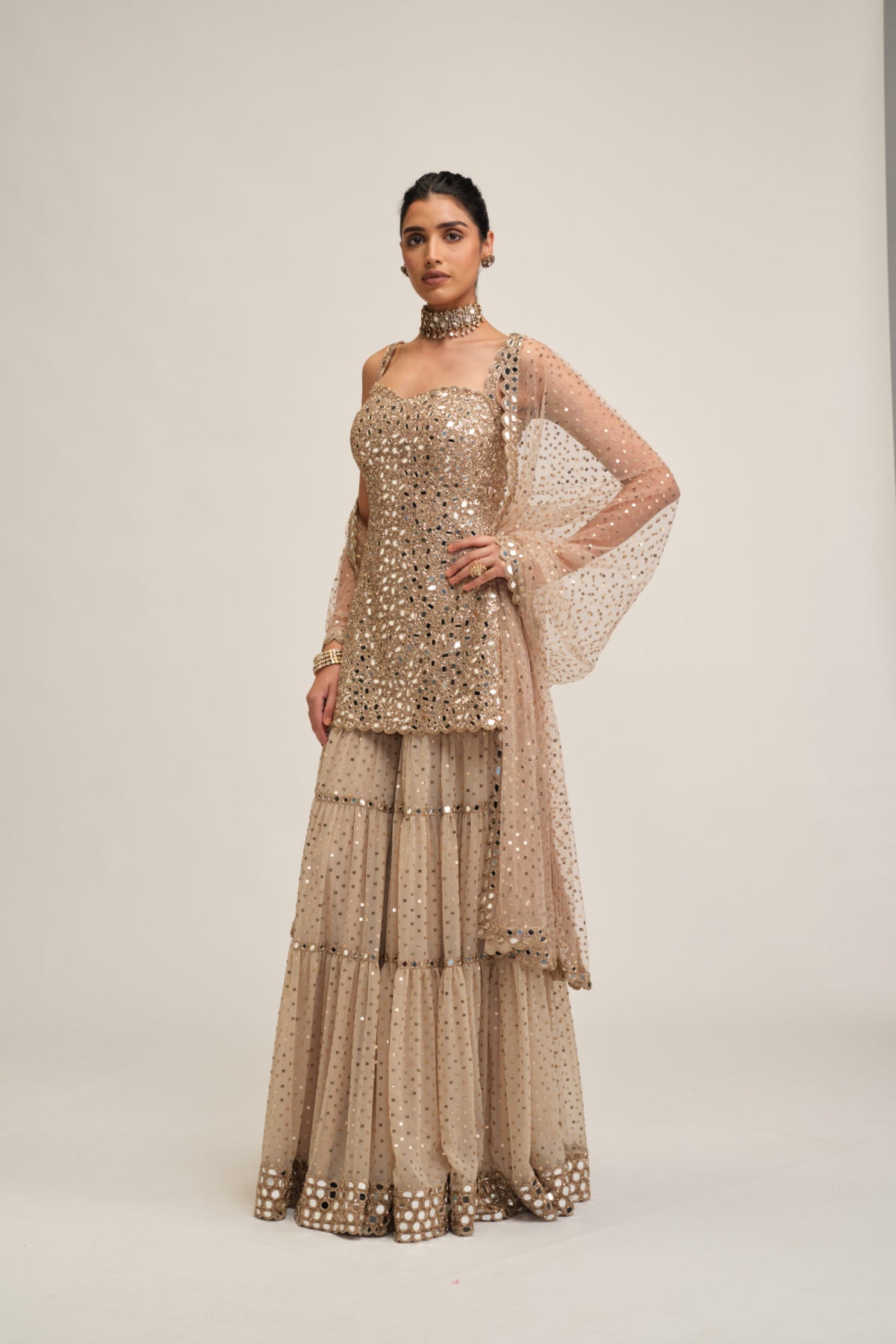 Light Beige Kurta Sharara Set