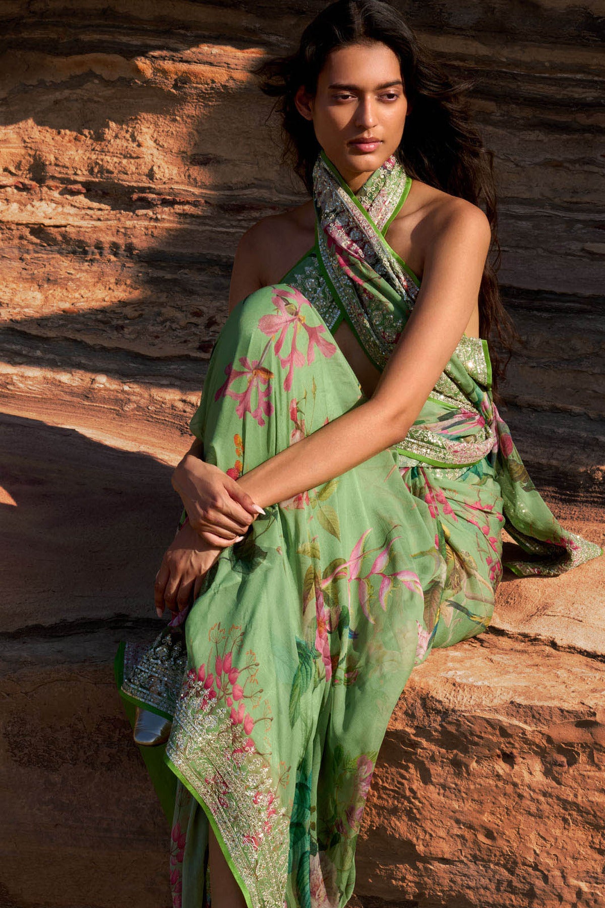 Light Green Ruh Printed Saree Set