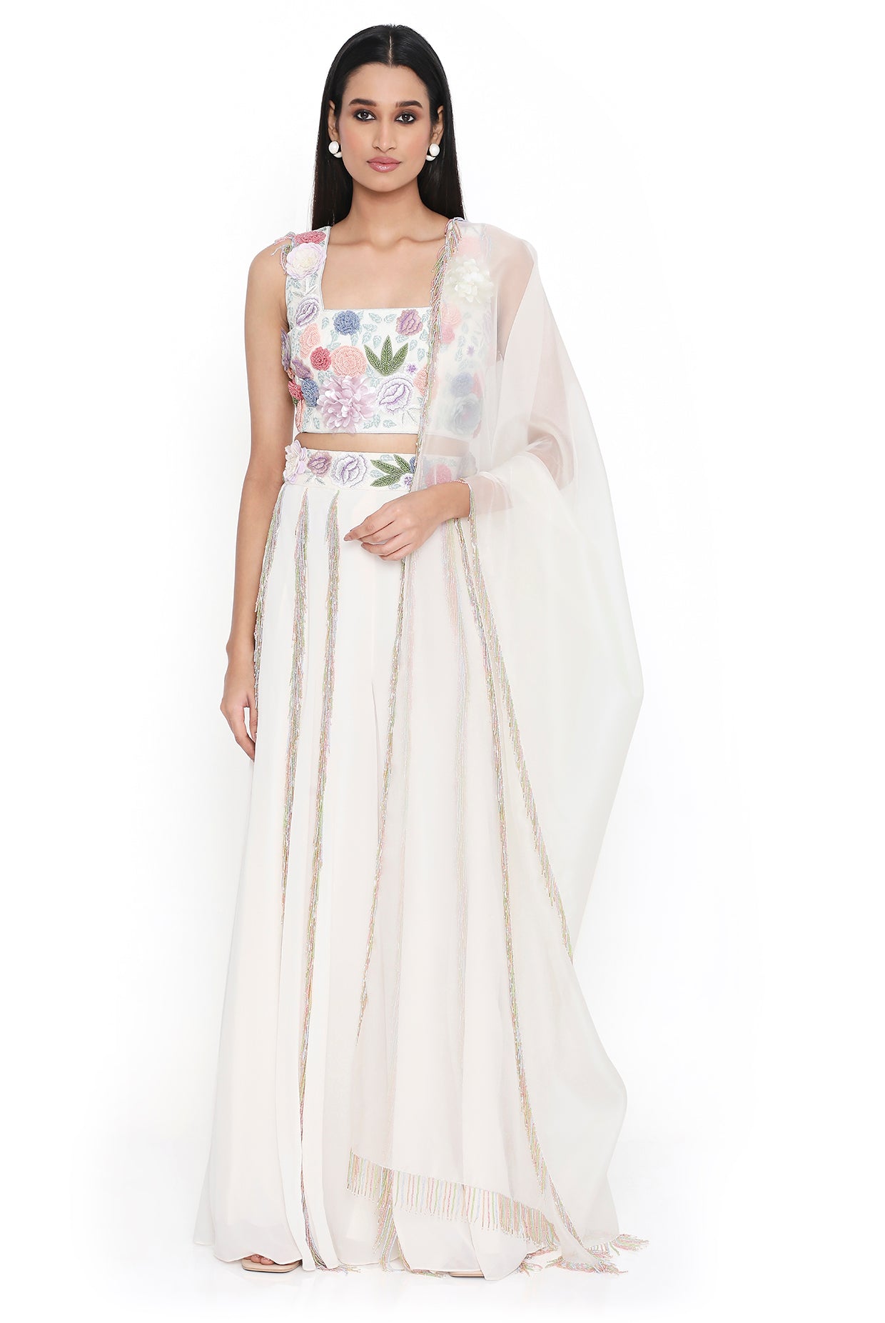 Lila Off White Embroidered Choli With Sharara And Dupatta