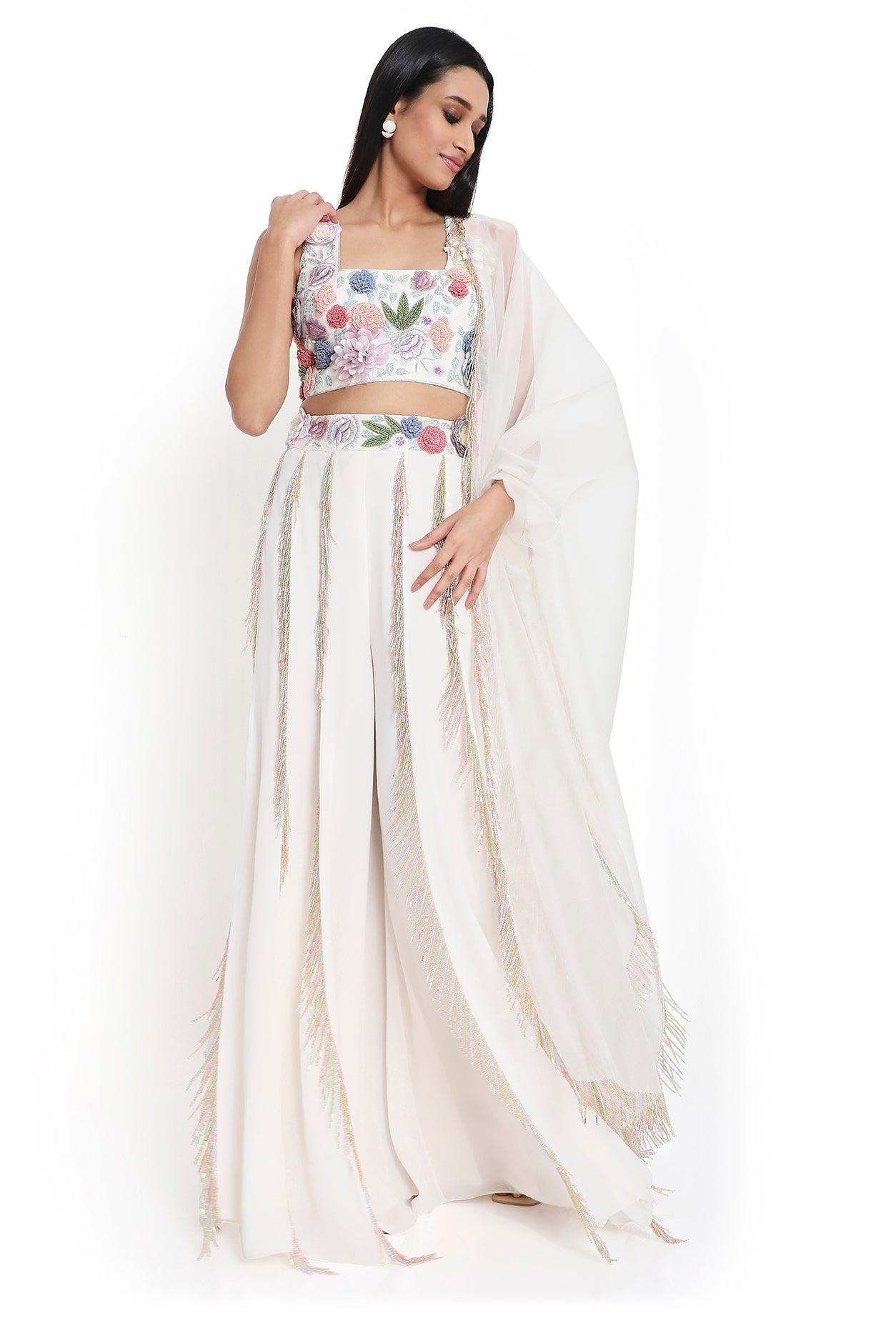 Lila Off White Embroidered Choli With Sharara And Dupatta