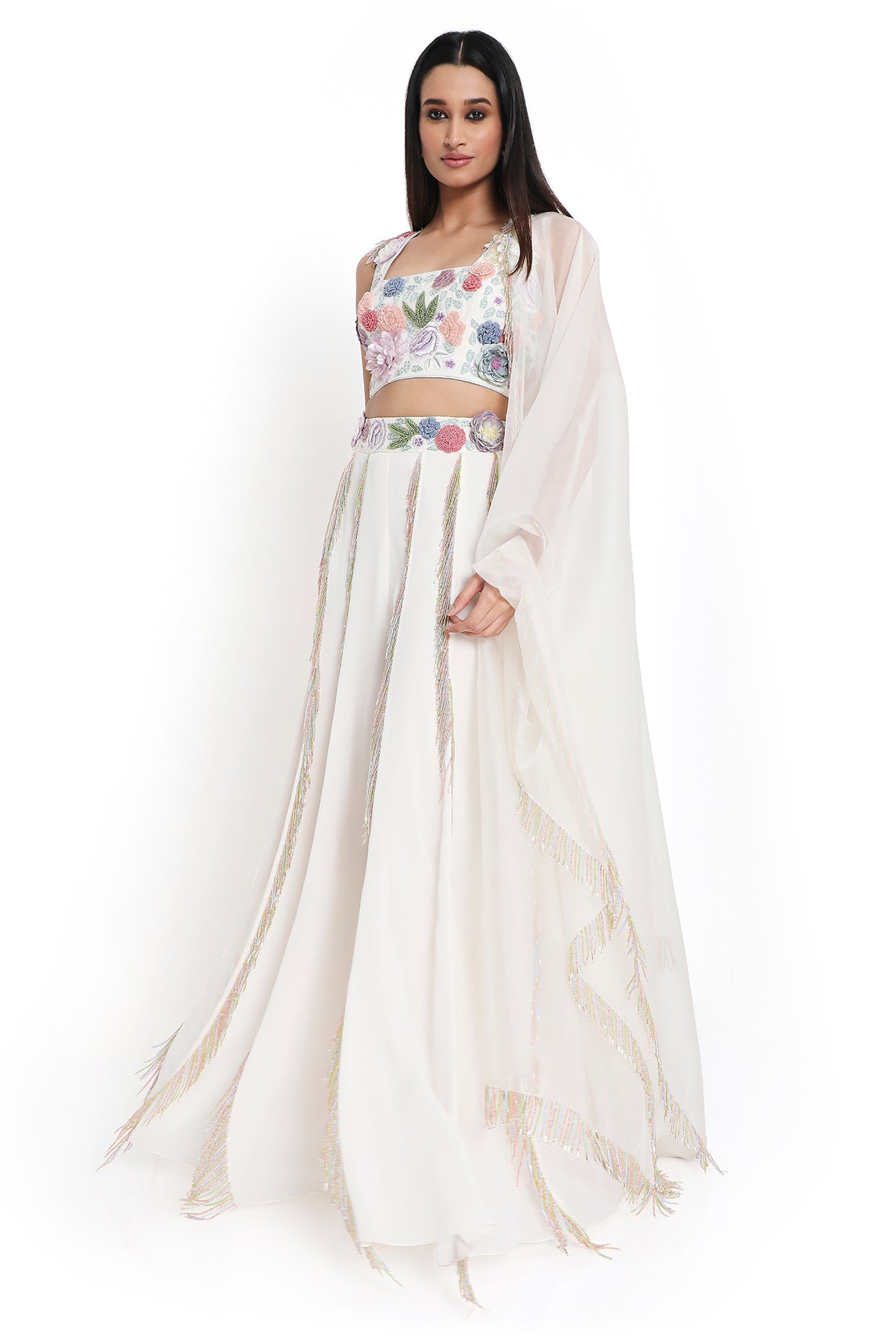 Lila Off White Embroidered Choli With Sharara And Dupatta